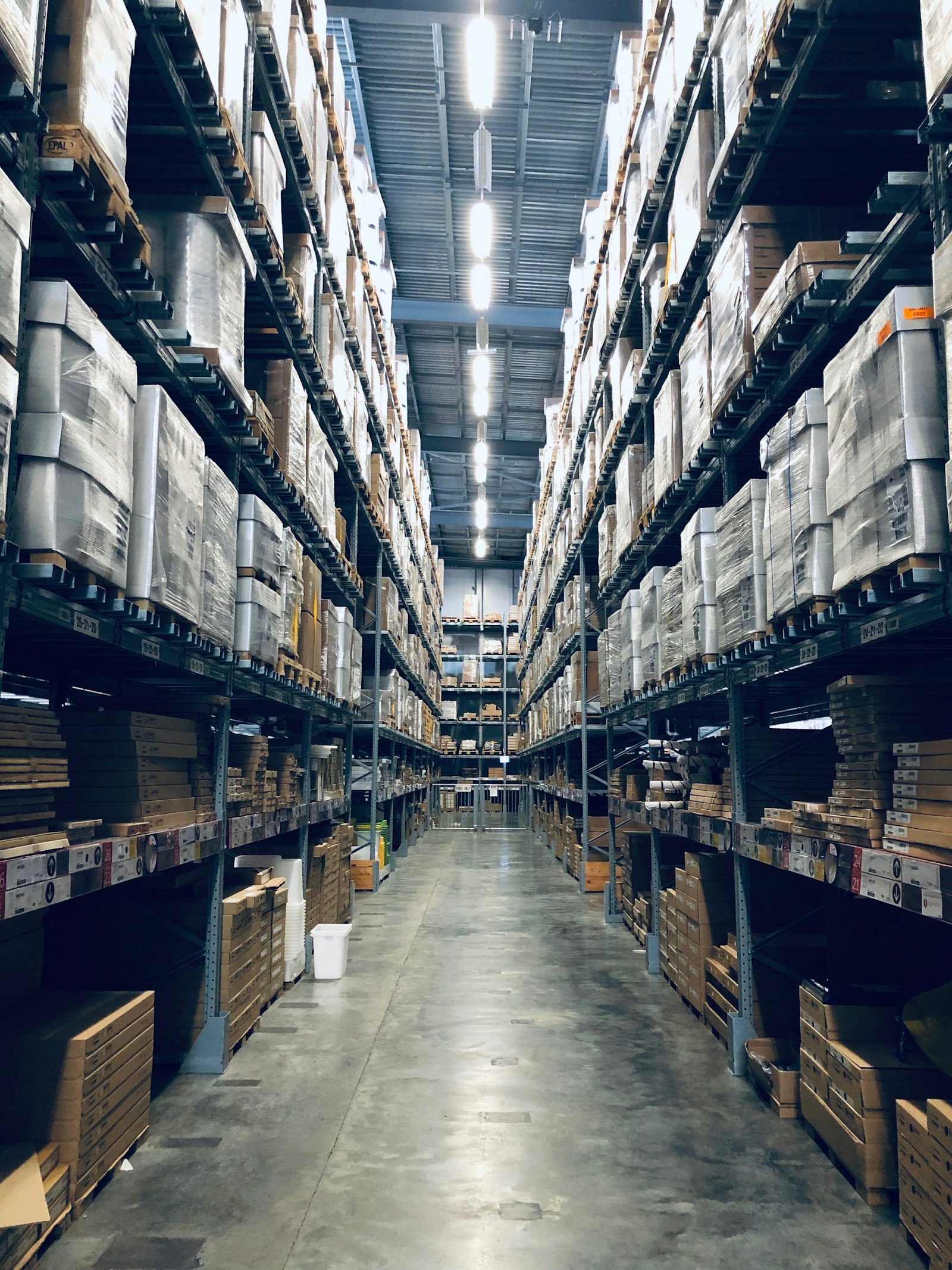 Warehouse aisles with high racks
